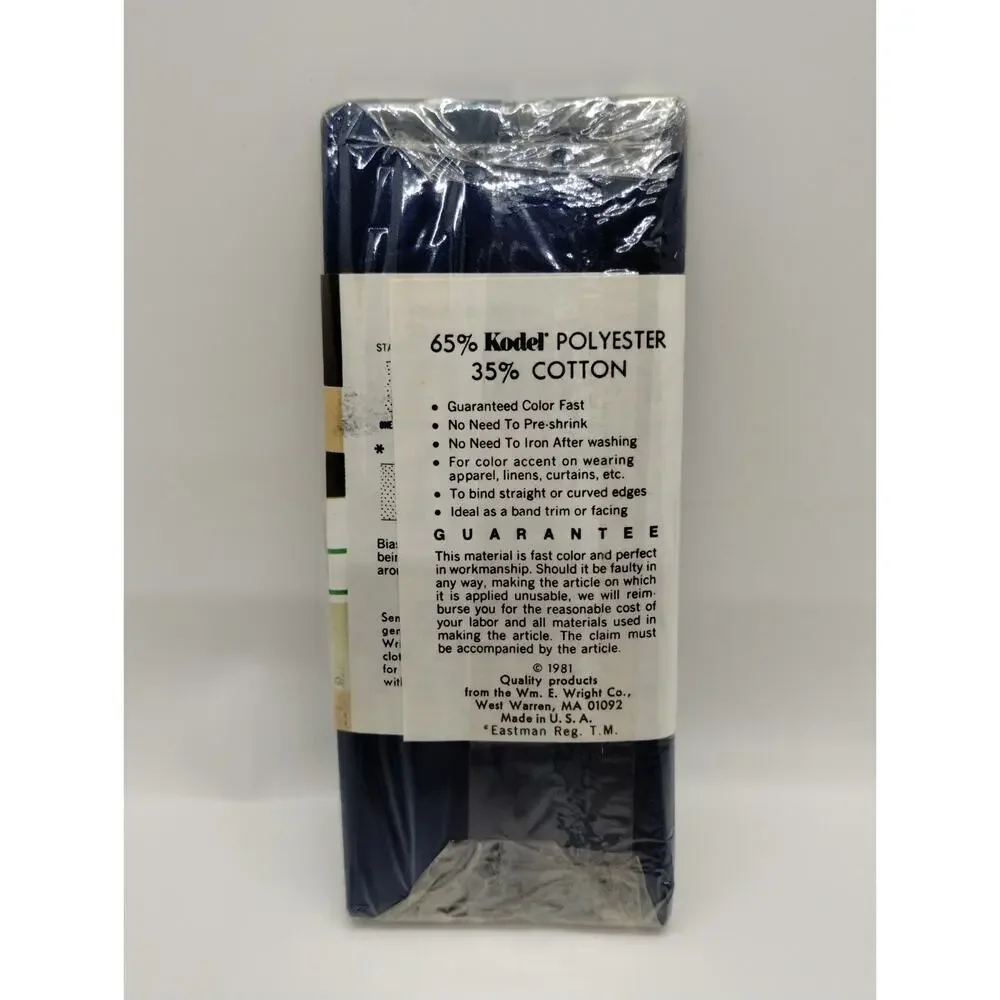 Wrights Dbl Fold Ex Wide Bias Tape 3 yds 116 206 - Navy 55 - Vintage Sewing 1981